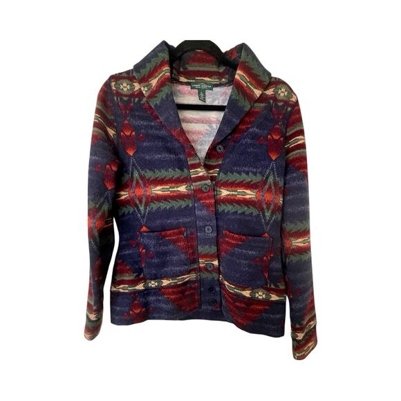 Lauren Jeans Co Ralph Lauren Southwestern Aztec Print Fleece Blazer Jacket Small - Picture 1 of 6